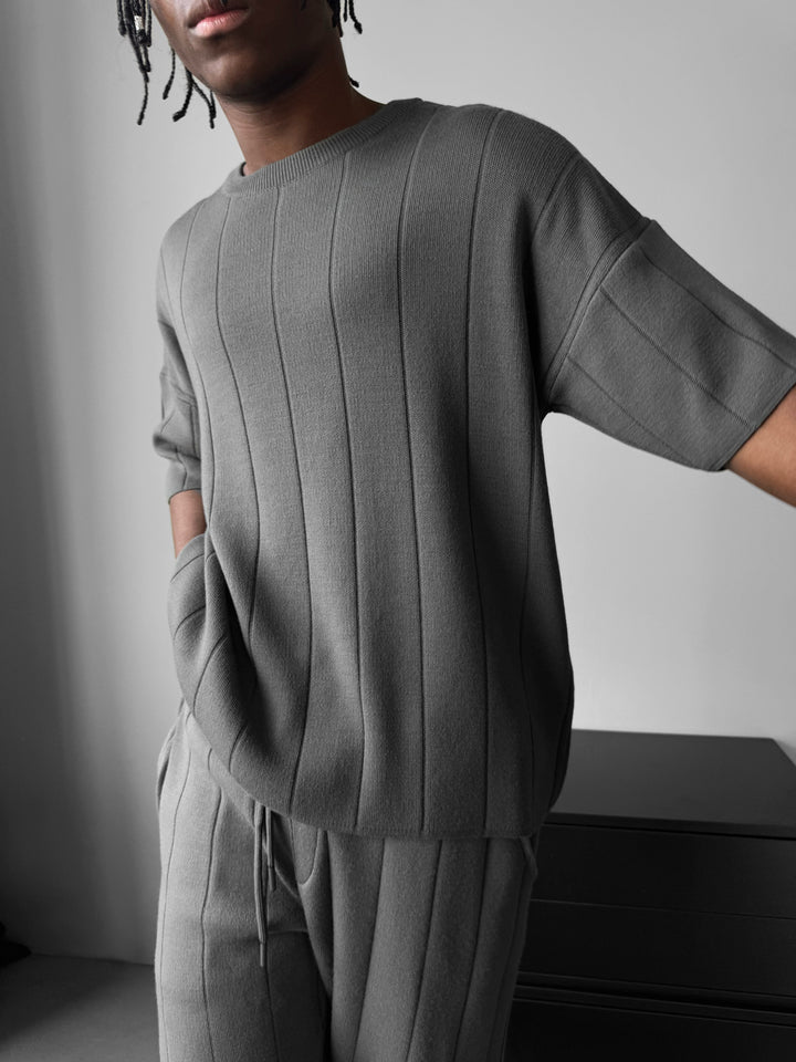 Oversize Line Knit T-Shirt - Anthracite