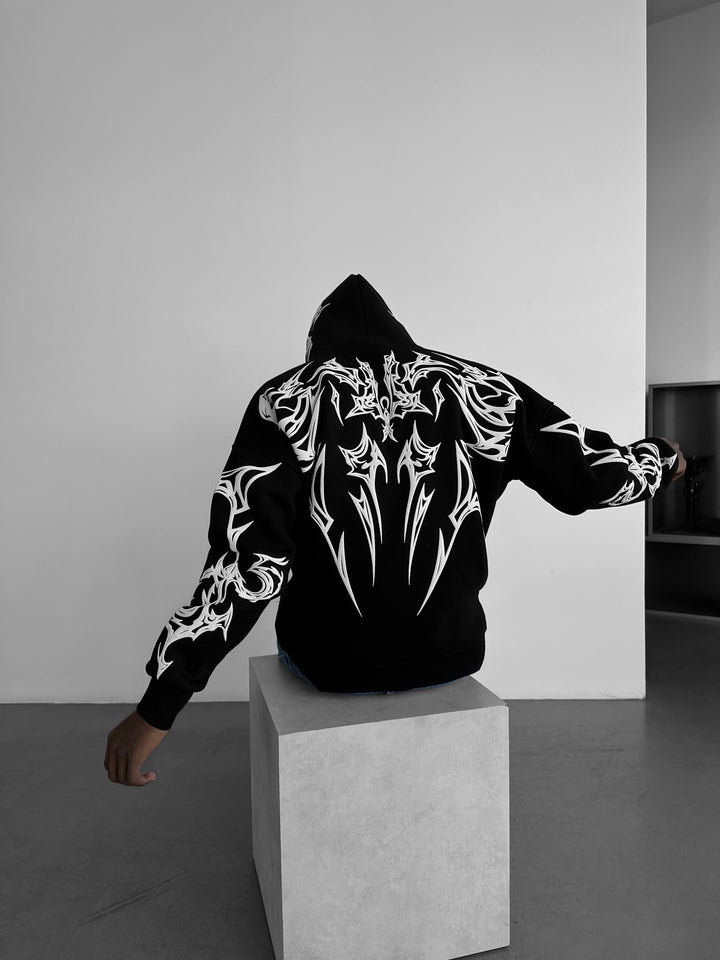 Oversize Mafia Tribal Hoodie - Black