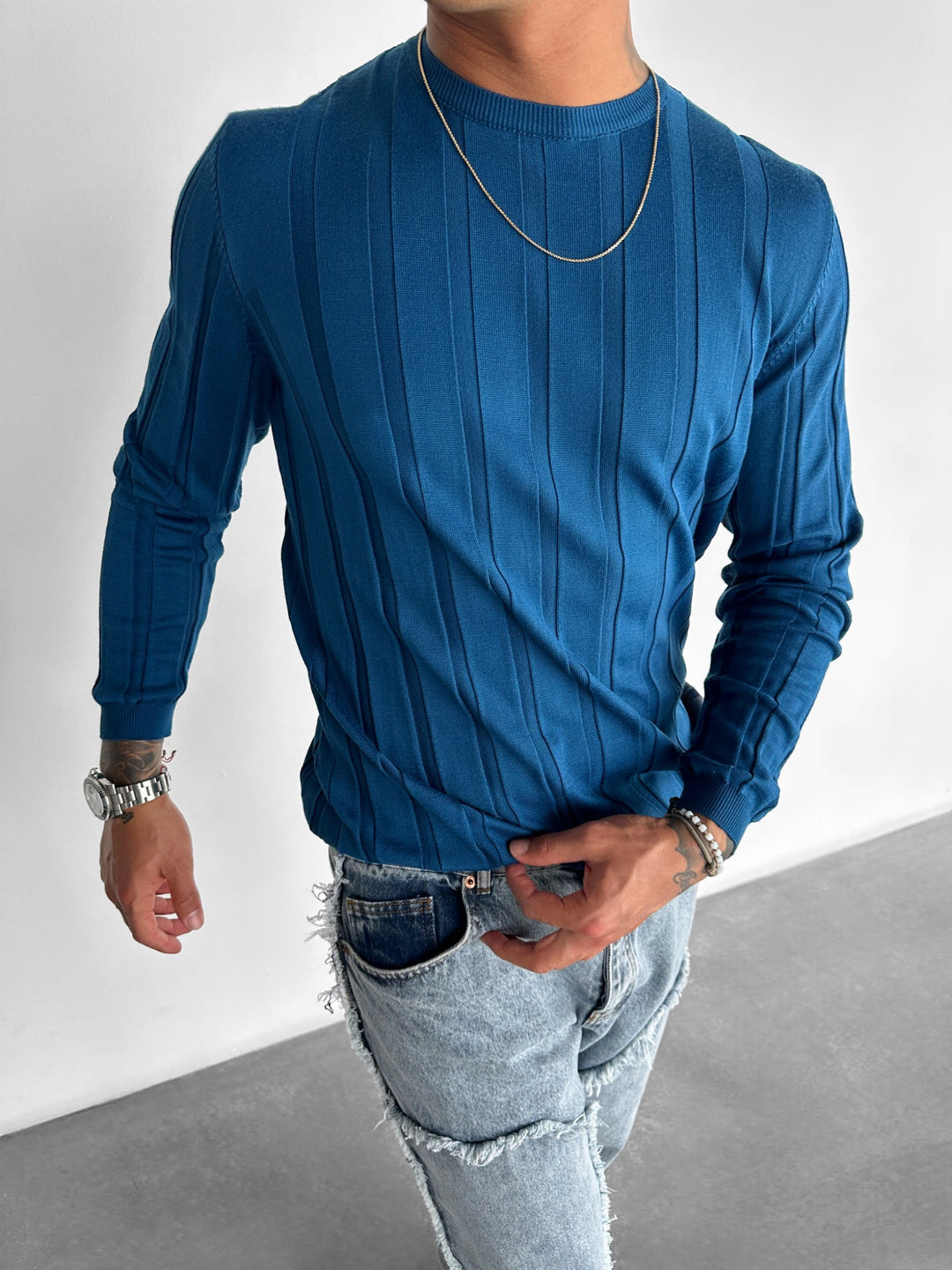 Regular Strip Sweater - Blue
