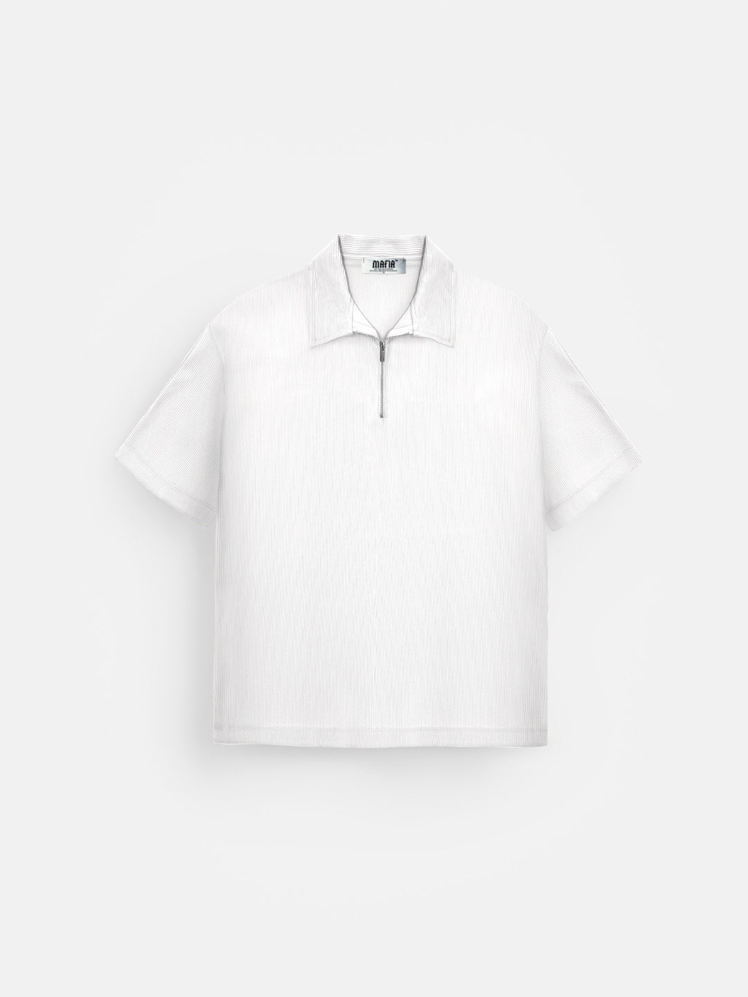 Oversize Textured Zipper Polo T-Shirt - White