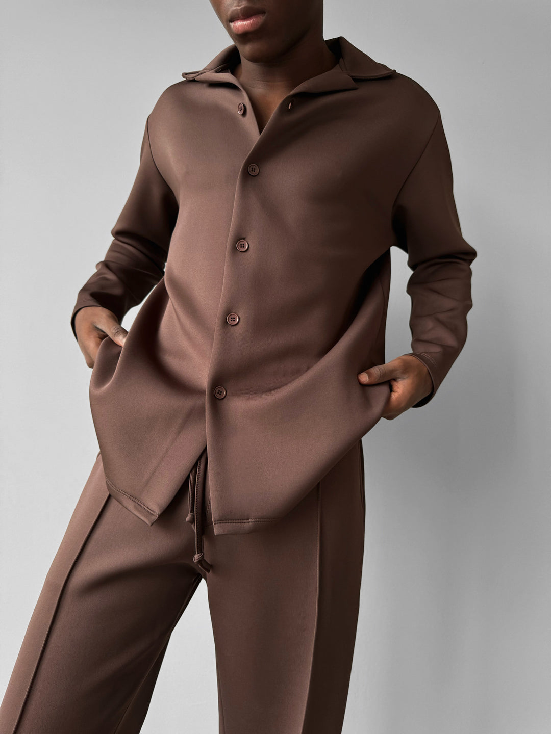 Oversize Diver Long Sleeve Shirt - Brown