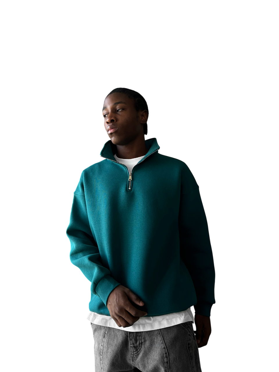 Oversize Half-Zip Polo Sweatshirt - Sea Moss