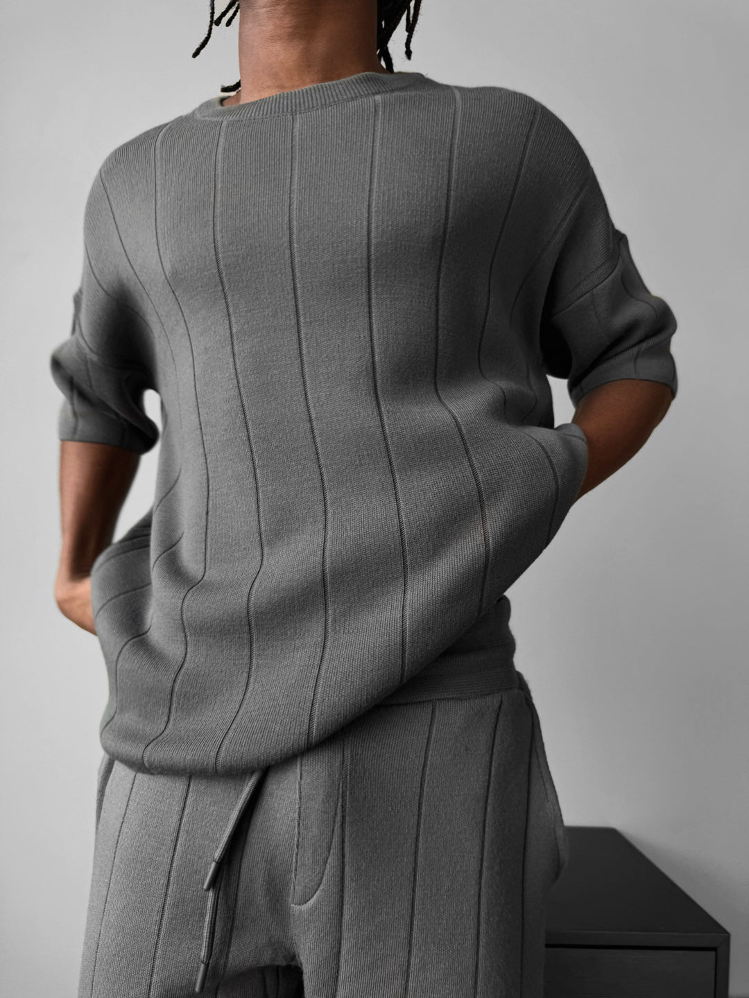 Oversize Line Knit T-Shirt - Anthracite