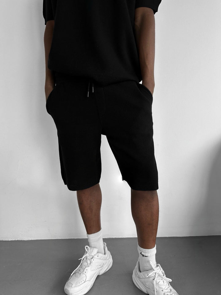 Loose Fit Initial Knit Shorts - Black