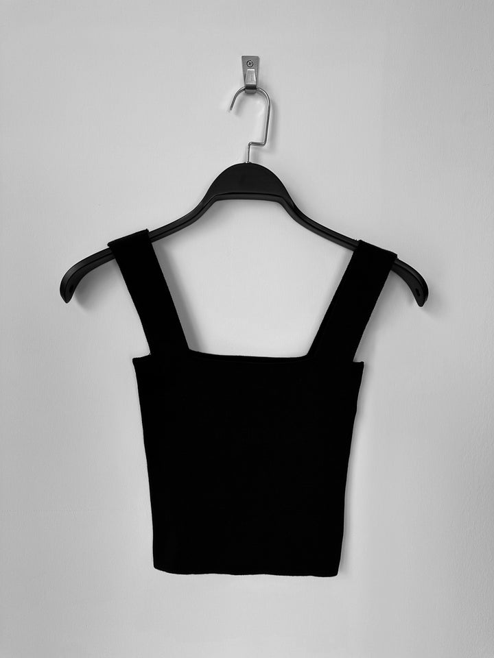 Square Neck Knit Top - Black