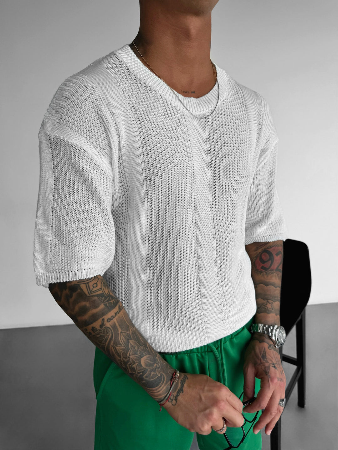 Oversize Long Knit Structure T-shirt - White