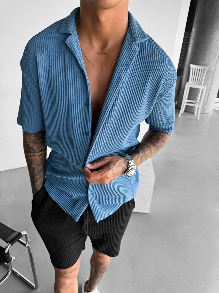 Oversize Ribbed Shirt - Coronet Blue