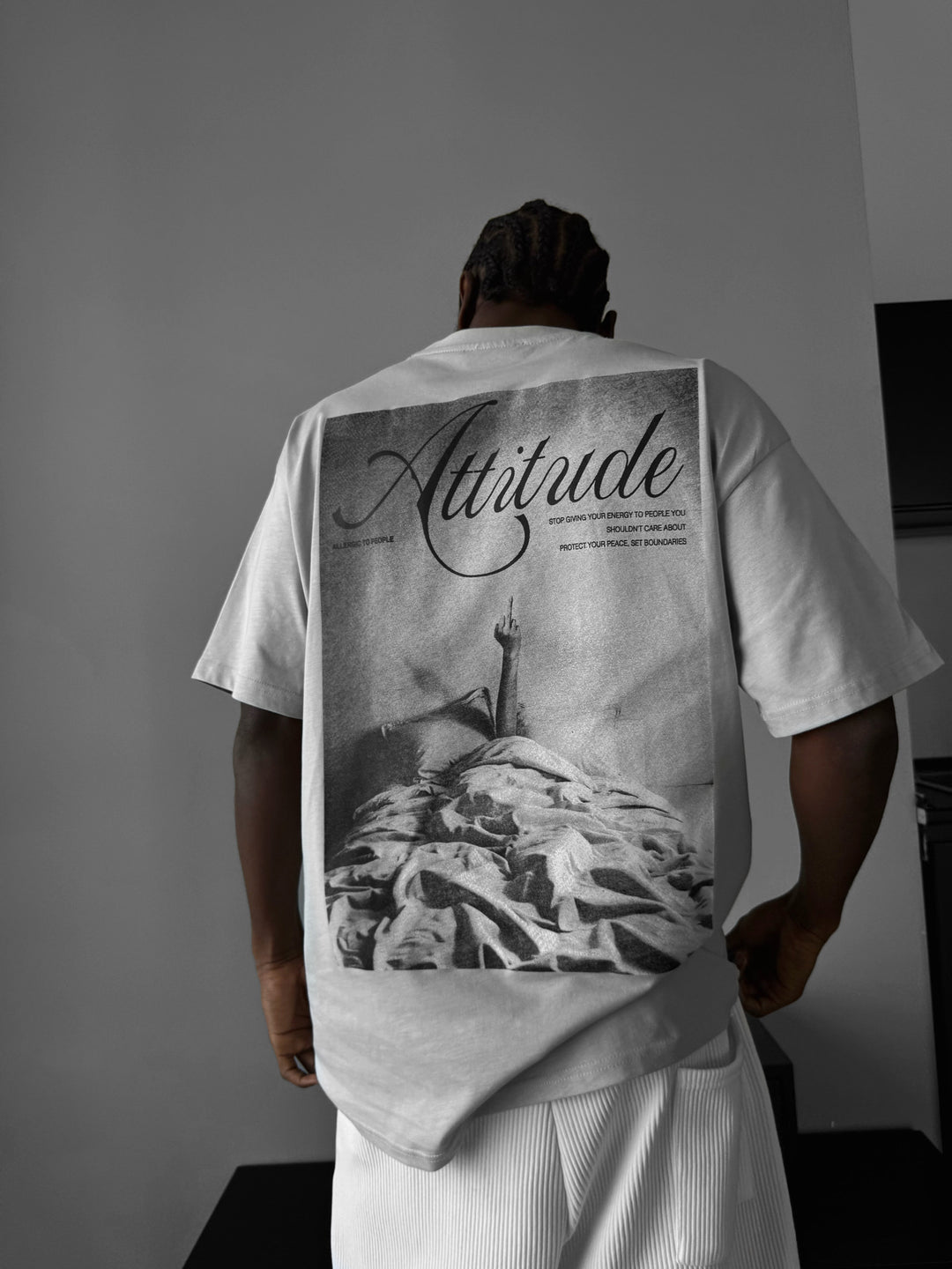 Oversize 'Attitude' T-Shirt - Grey