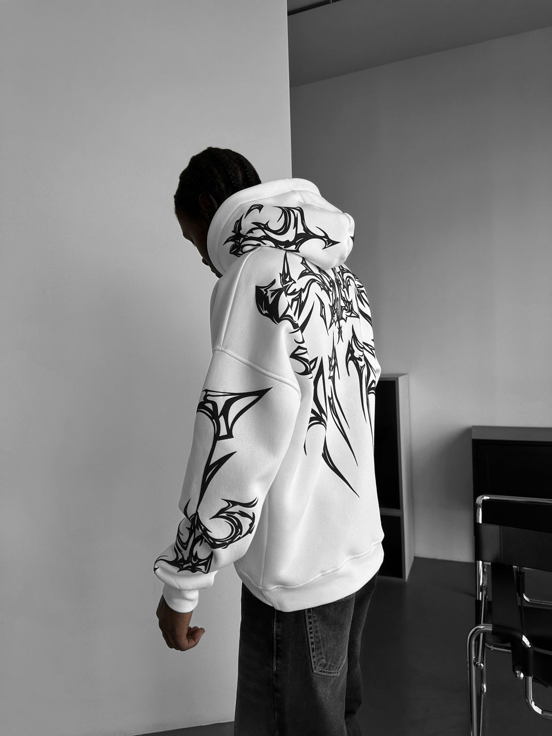 Oversize Mafia Tribal Hoodie - White