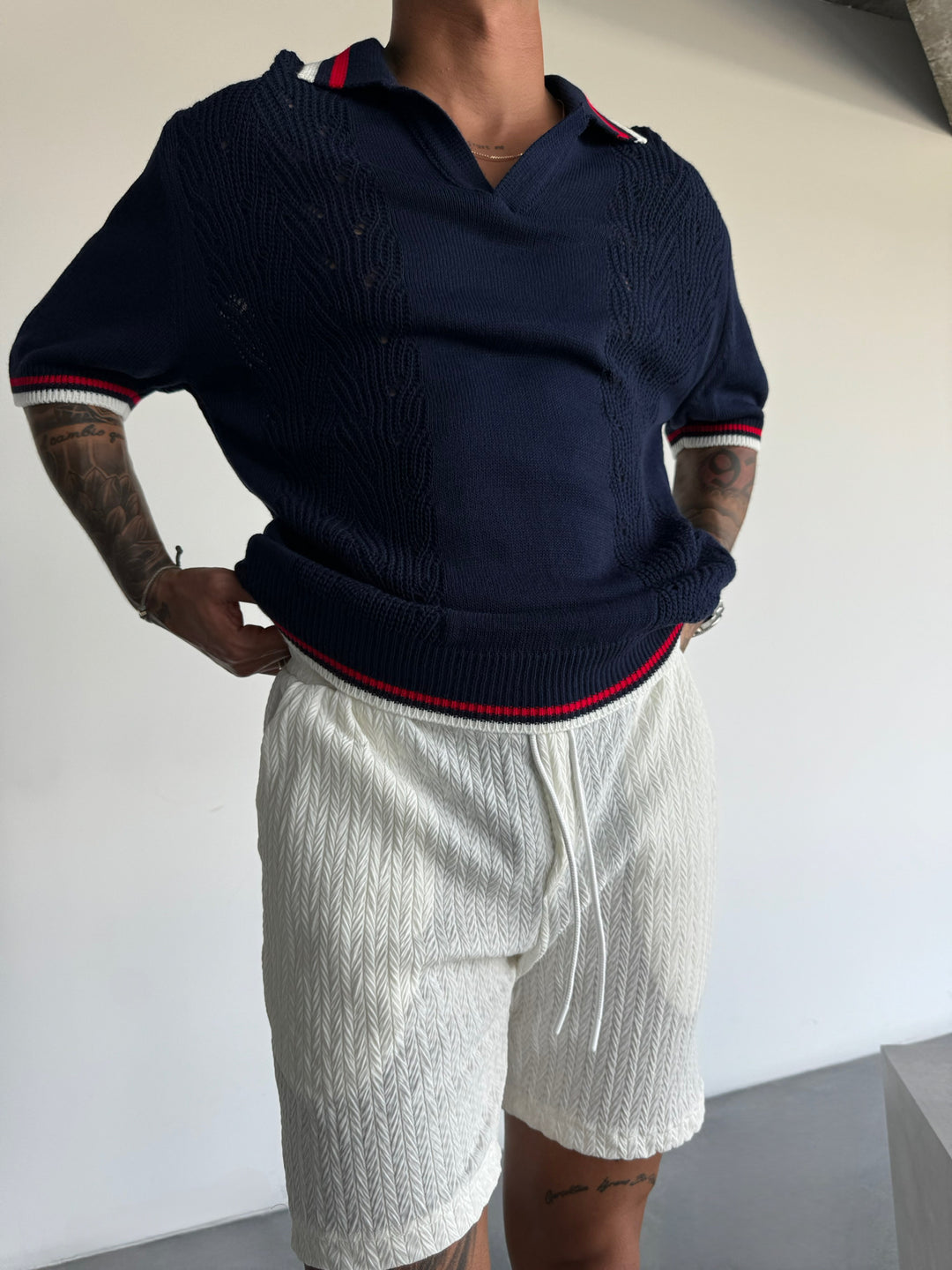 Slim Fit Detail Knit Polo T-Shirt - Indigo