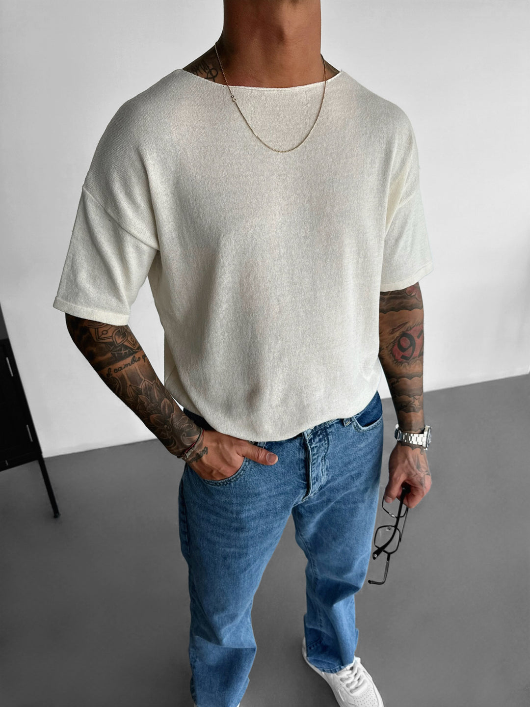 Oversize Thin Knit T-shirt - White
