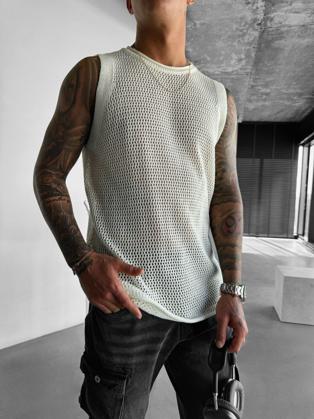 Oversize Textured Tanktop - White