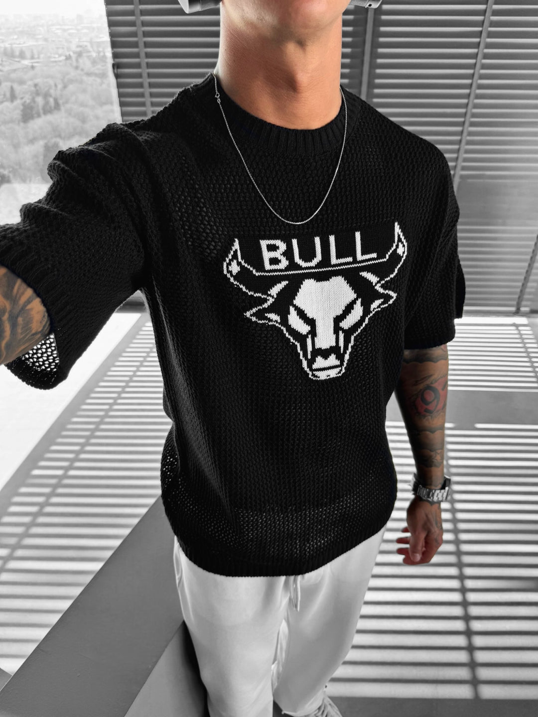 Oversize Bull Knit T-Shirt- Black