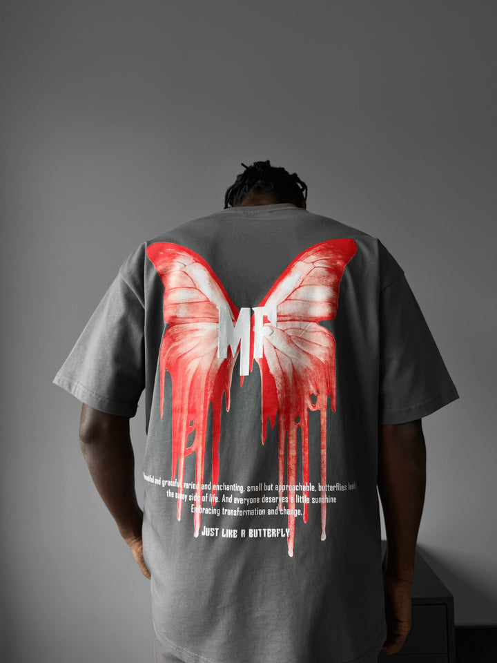 Oversize 'Like a Butterfly' T-Shirt - Anthracite