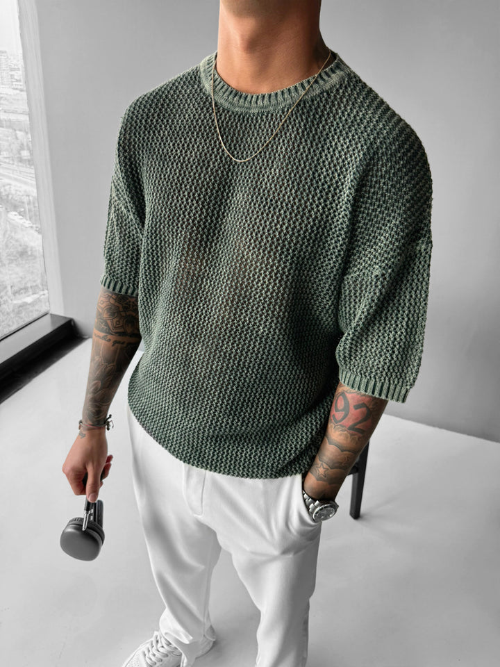 Regular Fit Knit Grid T-shirt - Dark Forest