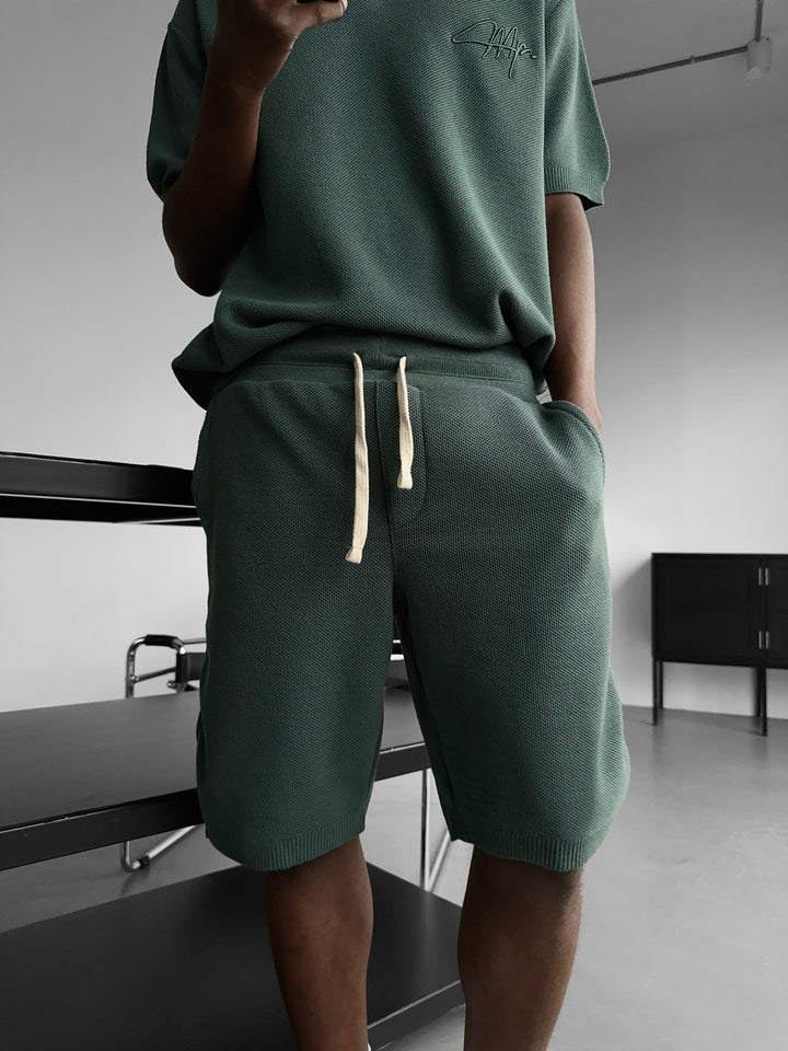 Loose Fit Initial Knit Shorts - Petrol