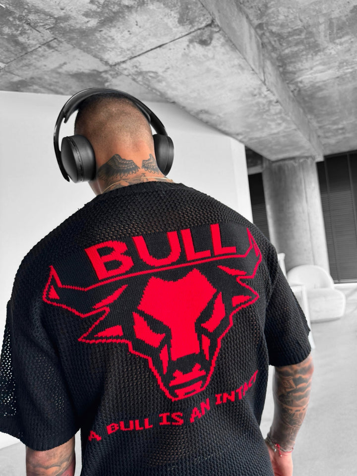 Oversize Bull Knit T-Shirt - Black and Red