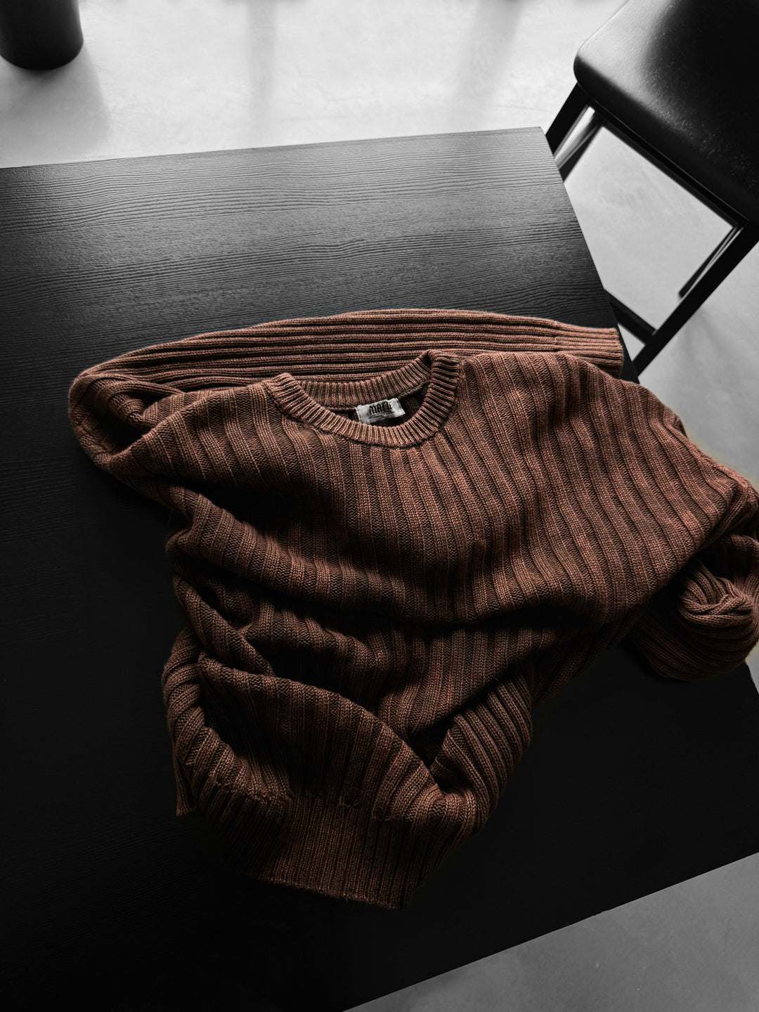 Oversize Ribbed Washed Sweater - Brown