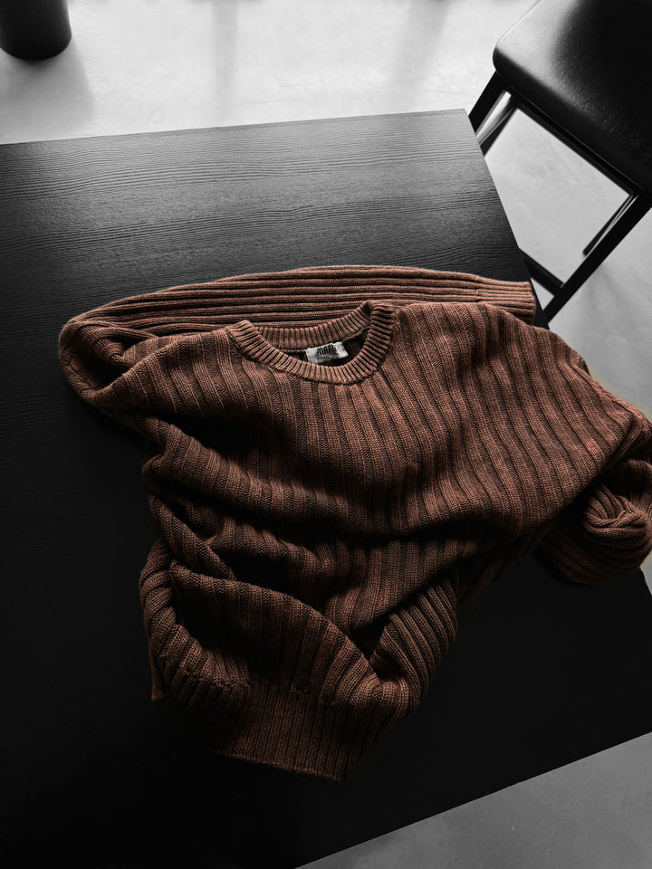 Oversize Ribbed Washed Sweater - Brown