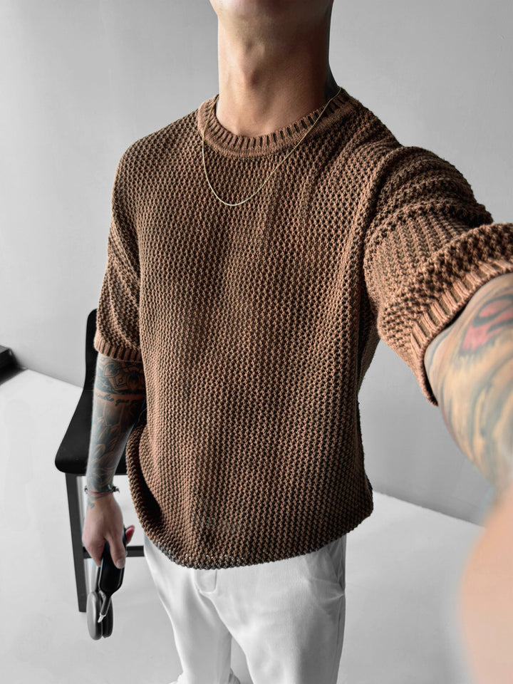 Regular Fit Knit Grid T-shirt - Ochre