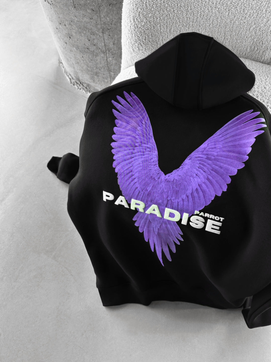 Oversize Parrot Hoodie - Black and Lila