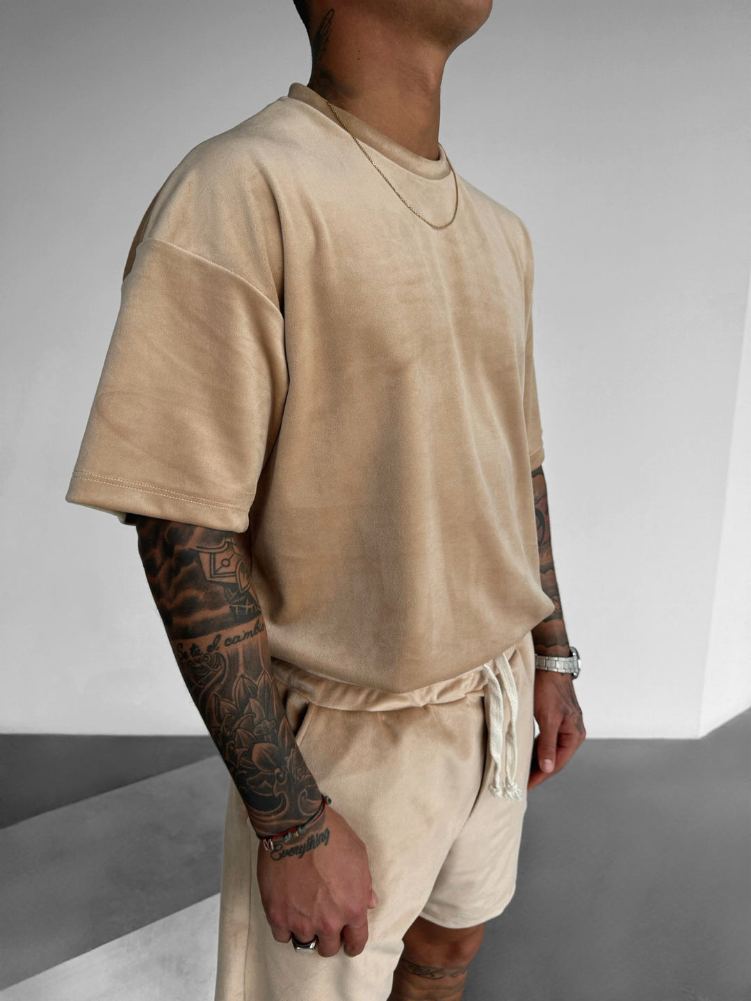 Regular Fit Velvet T-shirt - Beige