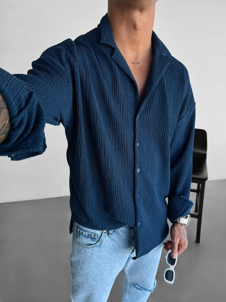 Oversize Crepe Long Arm Shirt - Indigo