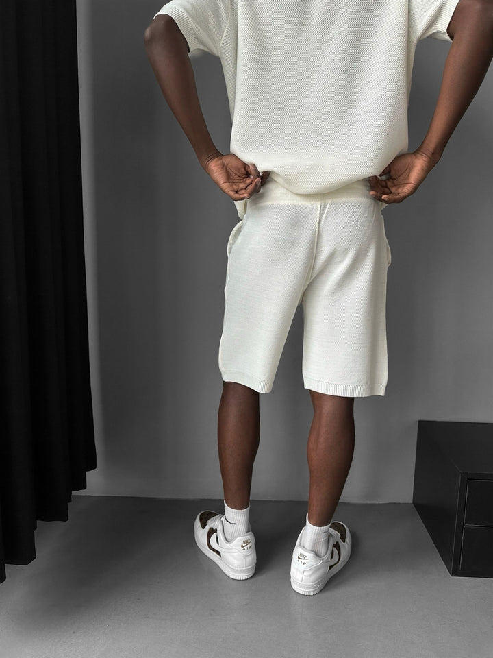 Loose Fit Initial Knit Shorts - Ecru
