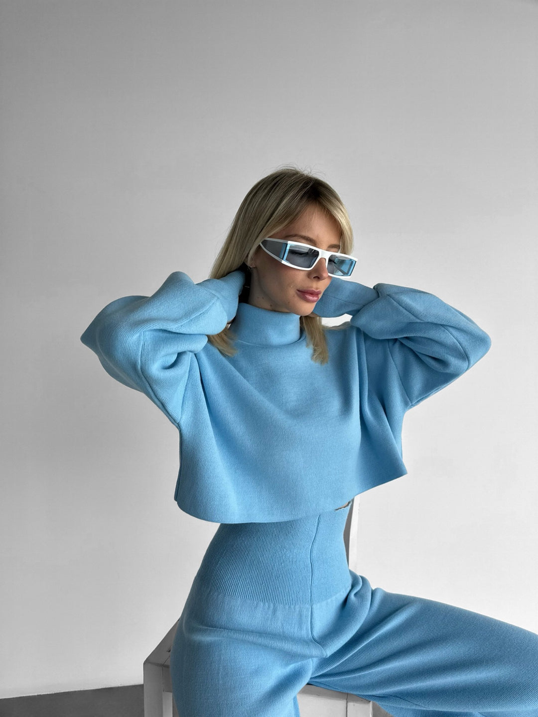 Crop Collar Sweater - Baby Blue