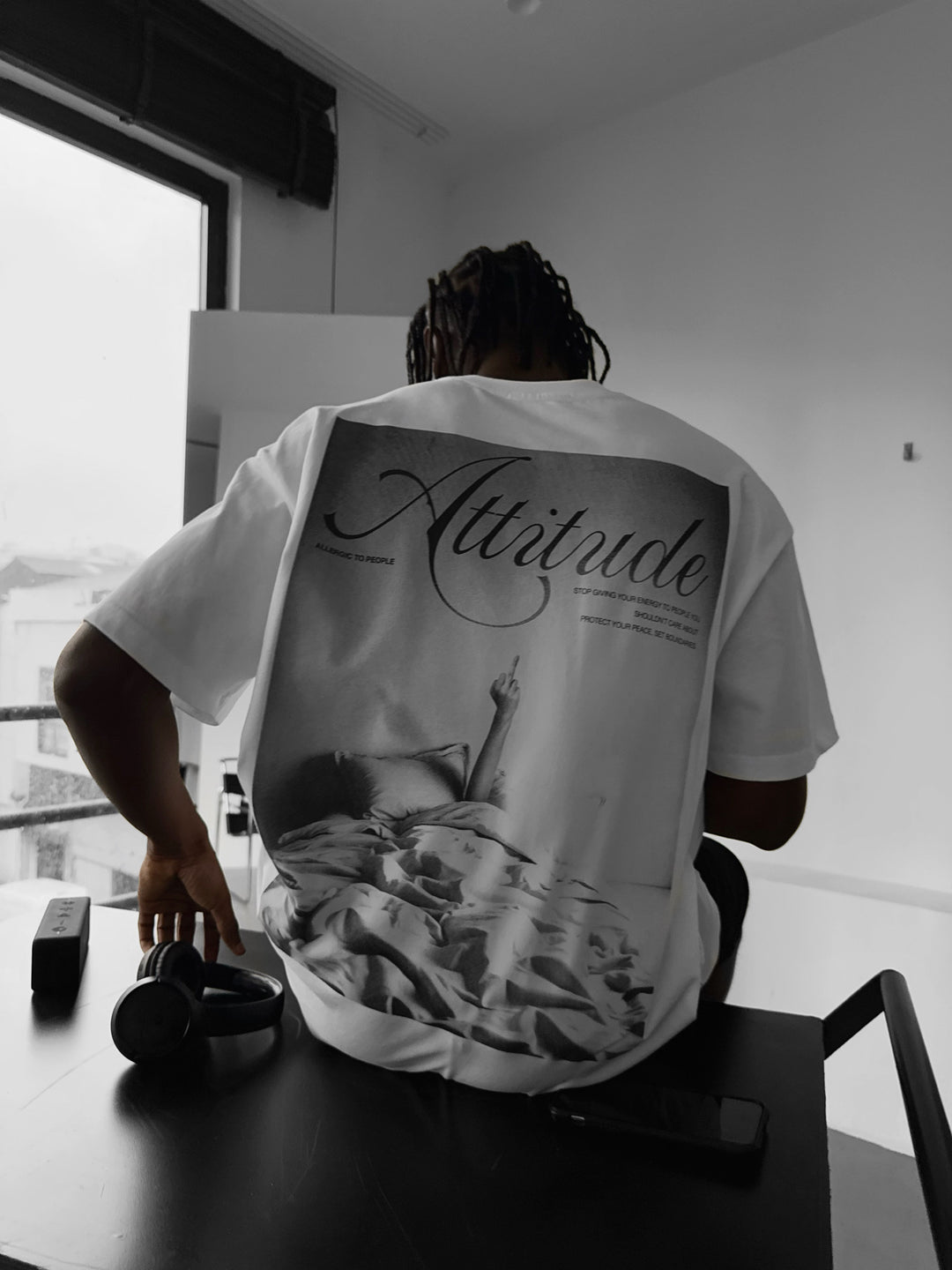Oversize 'Attitude' T-Shirt - Ecru