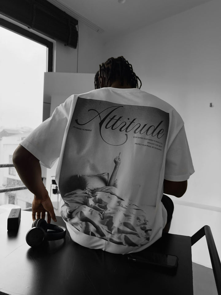 Oversize 'Attitude' T-Shirt - Ecru