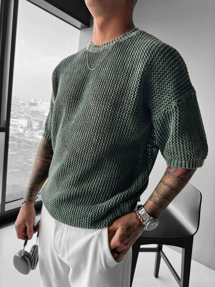Regular Fit Knit Grid T-shirt - Dark Forest