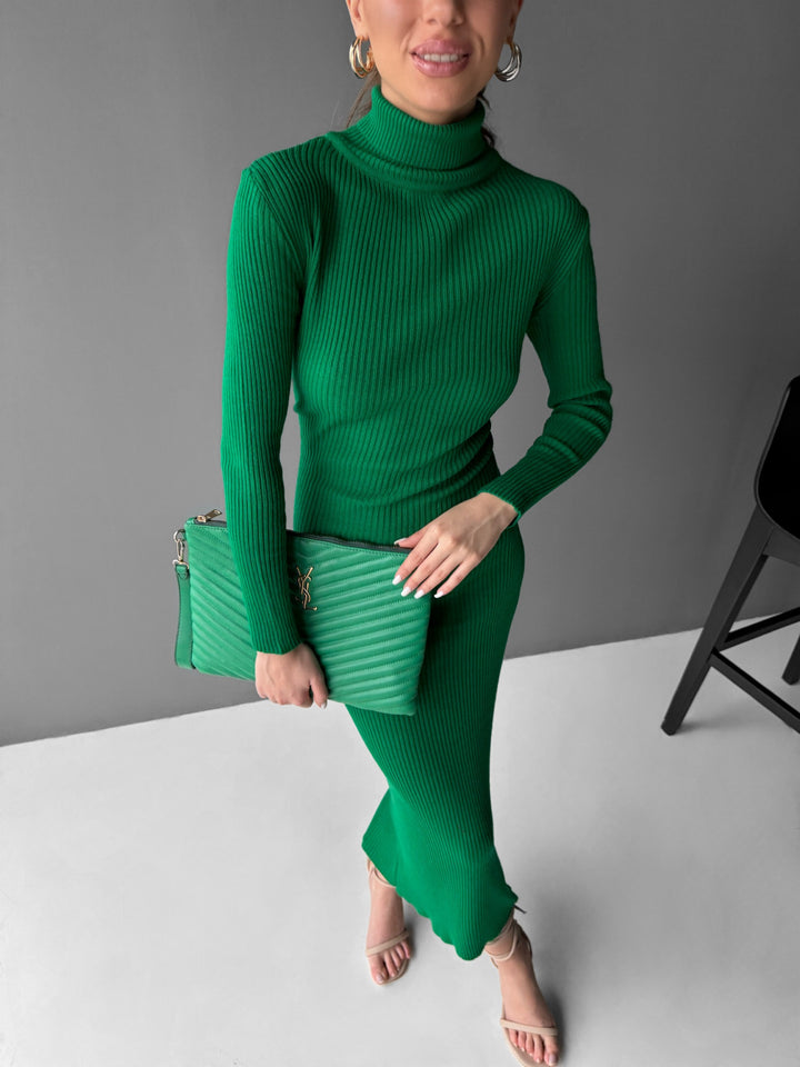 High Neck Knit Dress - Green