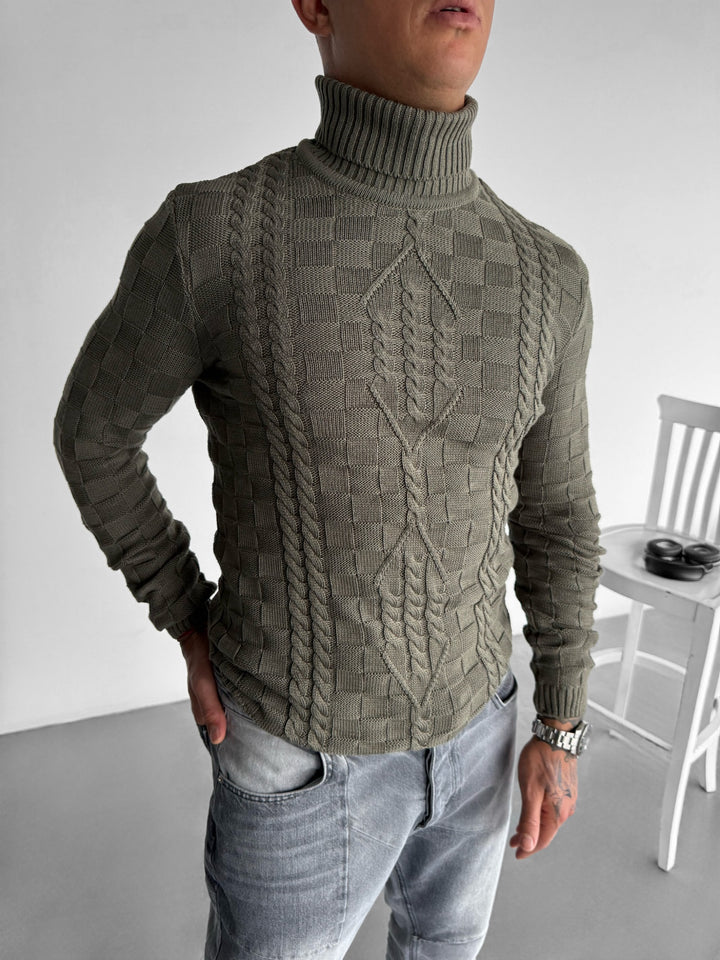 Collar Braid Pattern Pullover - Terrarium