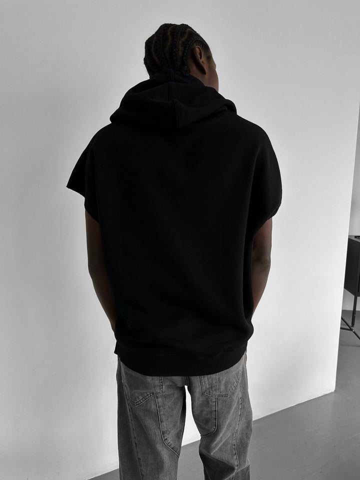 Loose Fit Sleeveless Hoodie - Black