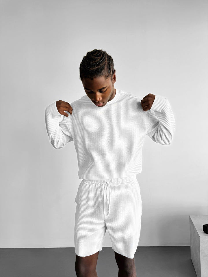 Oversize Ribbed Long Arm T-shirt - White