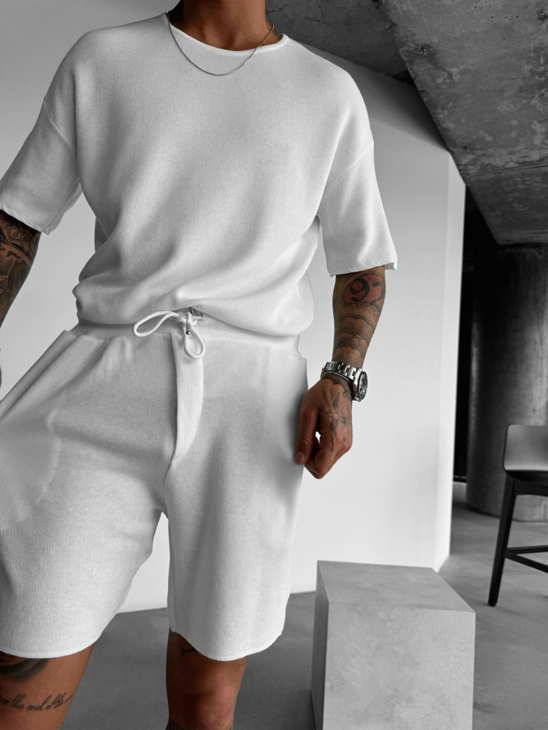 Loose Fit Knit Shorts - White