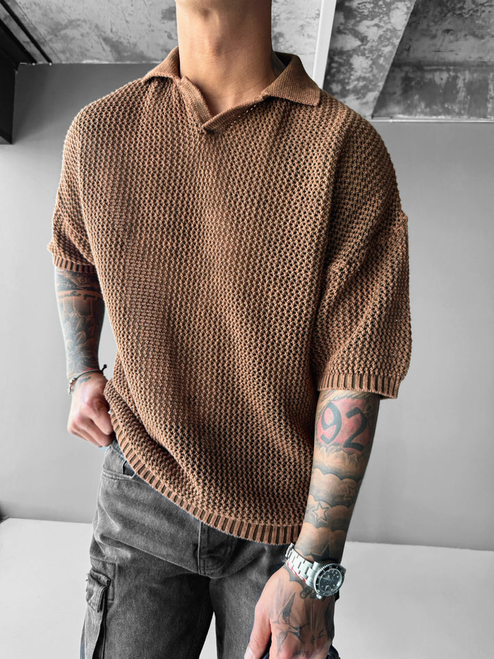 Regular Fit Knit Grid T-shirt - Ochre