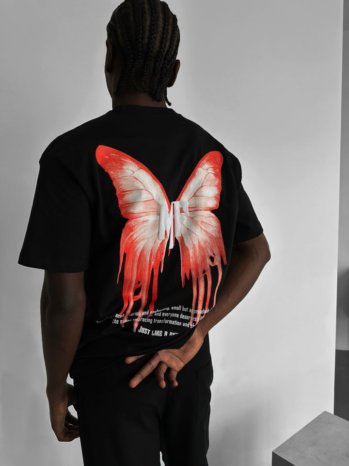 Oversize 'Like a Butterfly' T-Shirt - Black