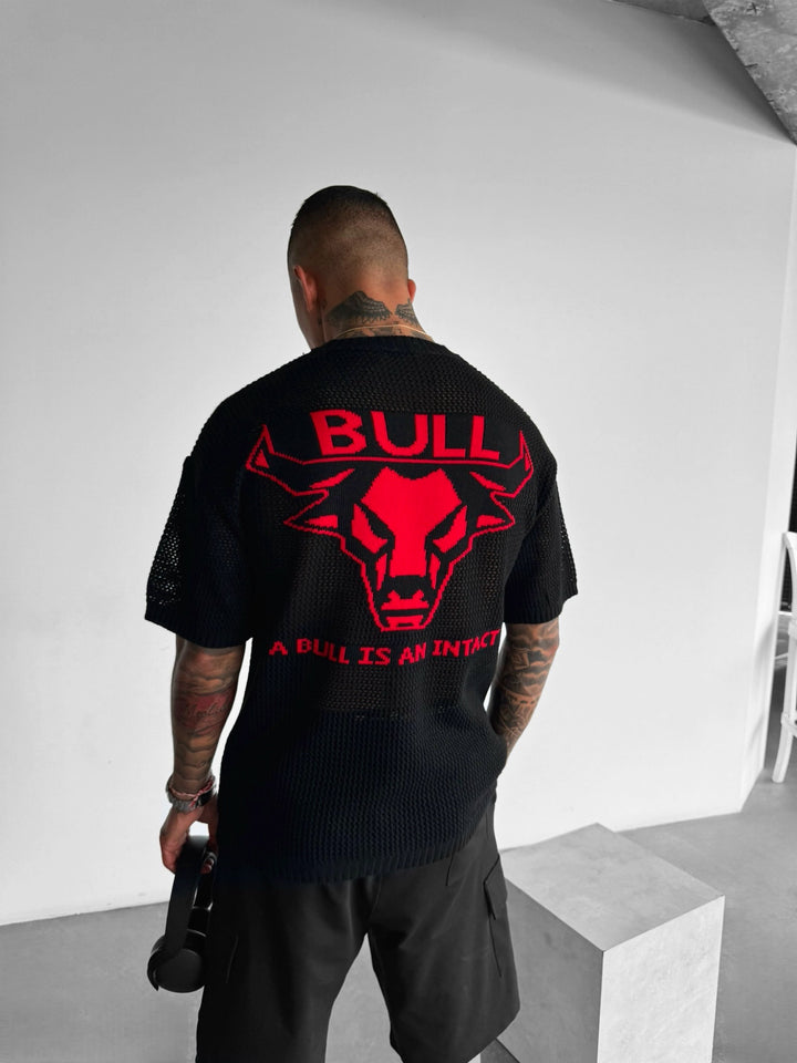 Oversize Bull Knit T-Shirt - Black and Red