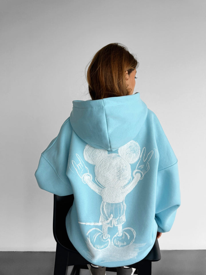 Oversize Women Mouse Hoodie - Baby Blue