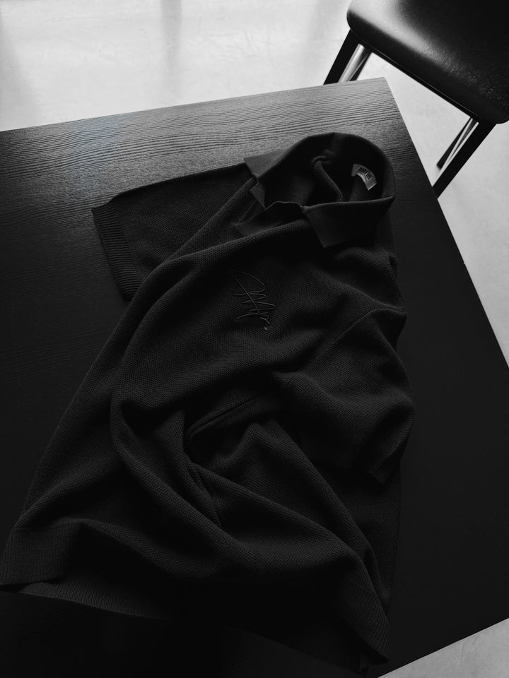 Oversize Initial Knit Polo T-Shirt - Black
