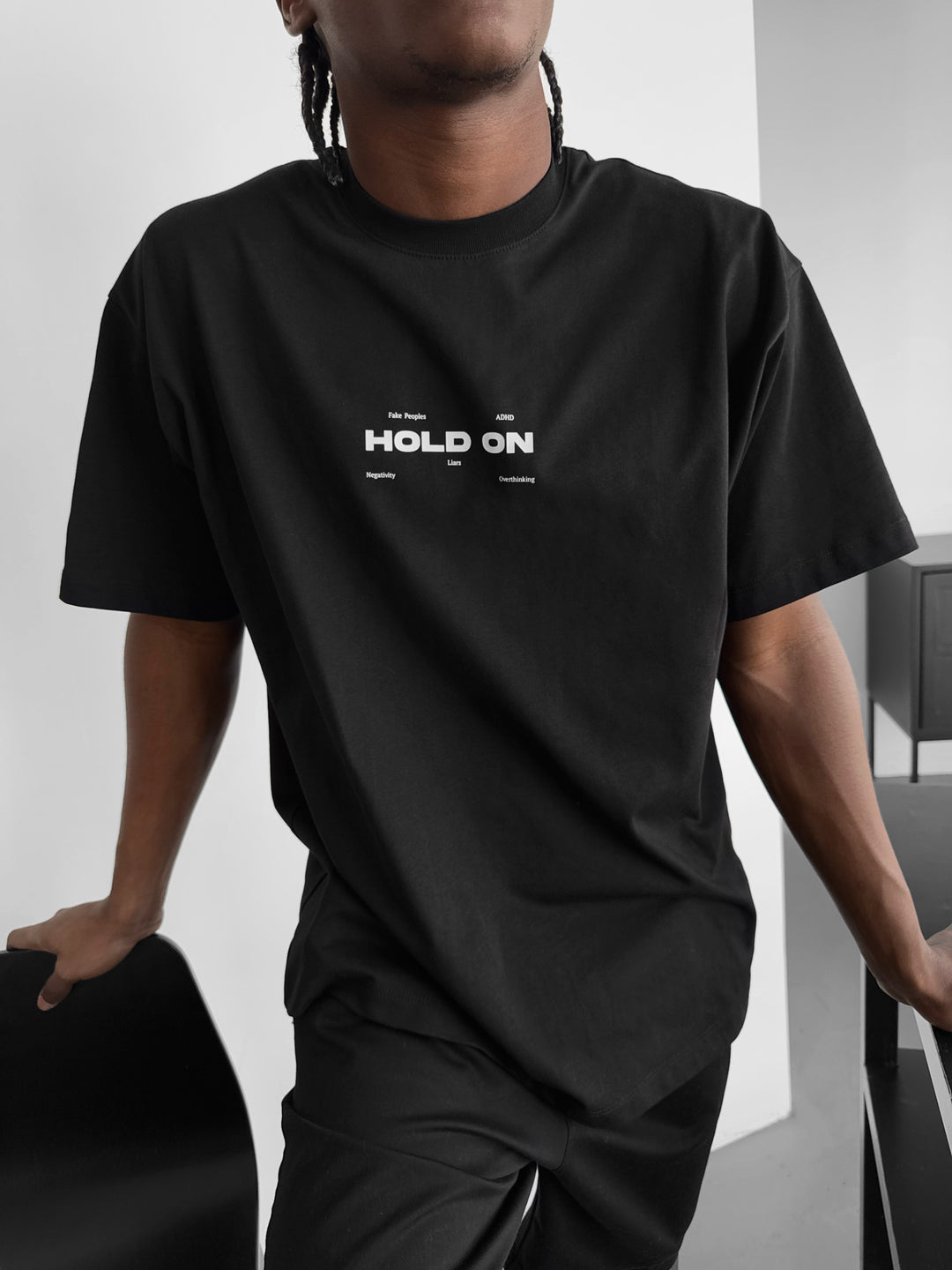 Oversize "Hold On" T-Shirt - Black