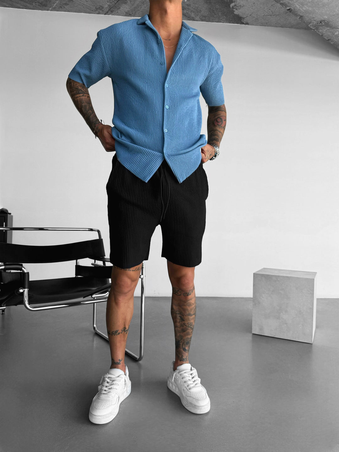 Oversize Ribbed Shirt - Coronet Blue