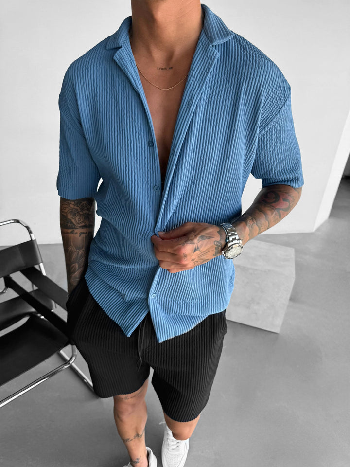 Oversize Ribbed Shirt - Coronet Blue