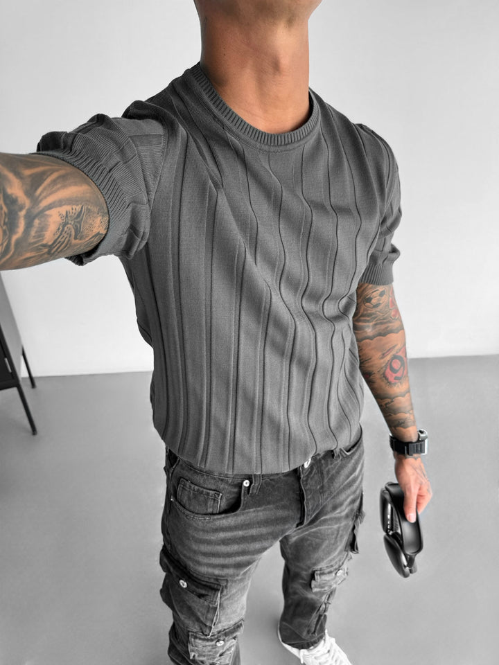 Regular Fit Knit Lines T-shirt - Anthracite