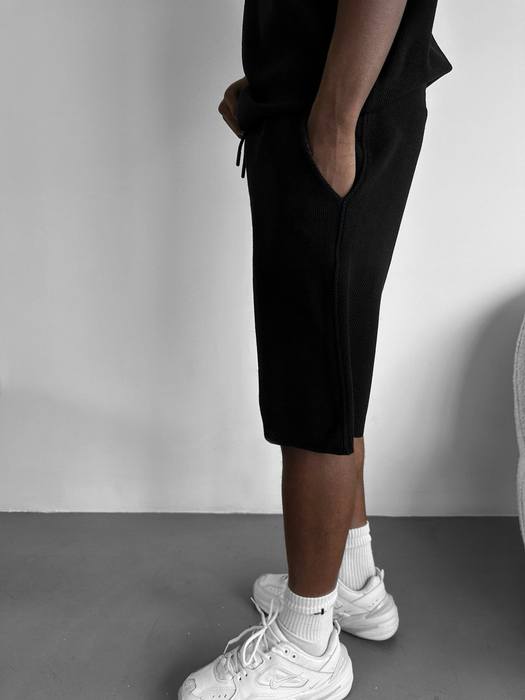 Loose Fit Initial Knit Shorts - Black