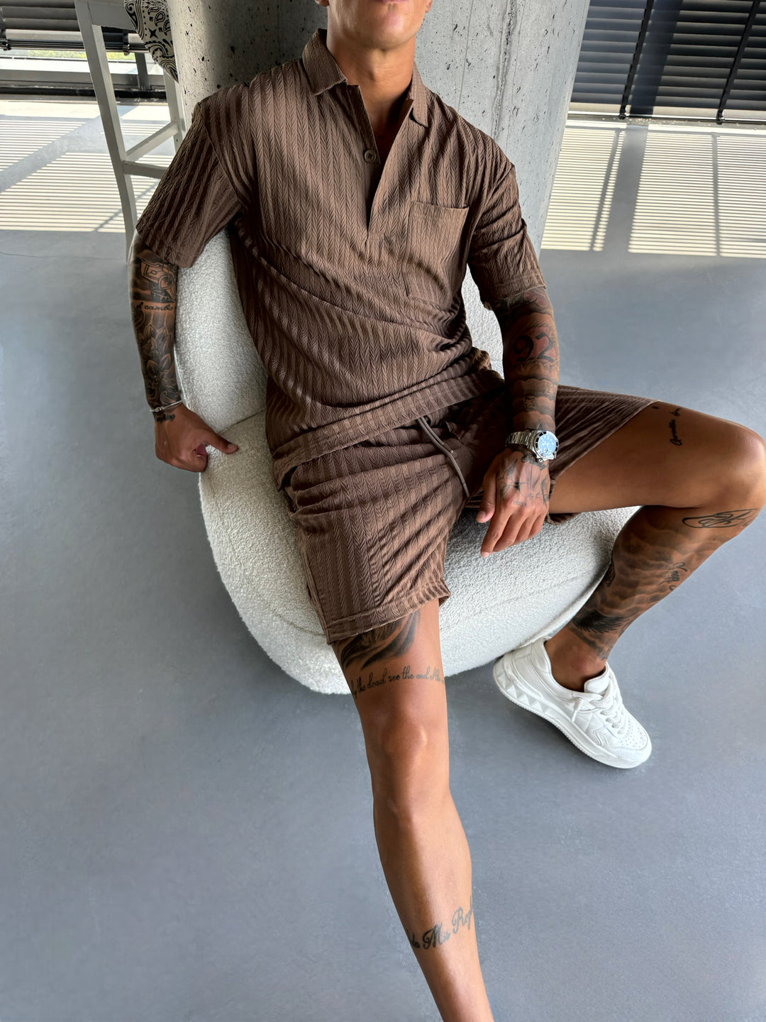 Oversize Structured Polo T-Shirt - Cappuccino