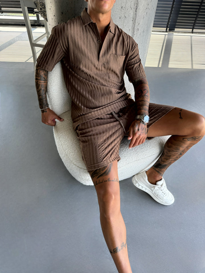 Oversize Structured Polo T-Shirt - Cappuccino