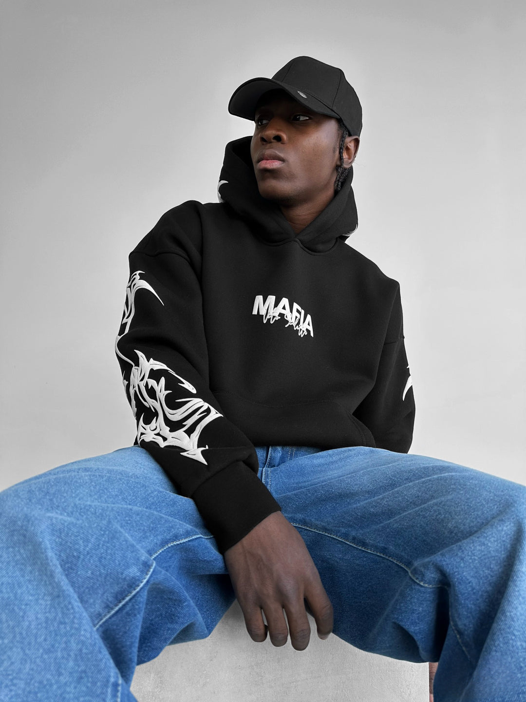 Oversize Mafia Tribal Hoodie - Black